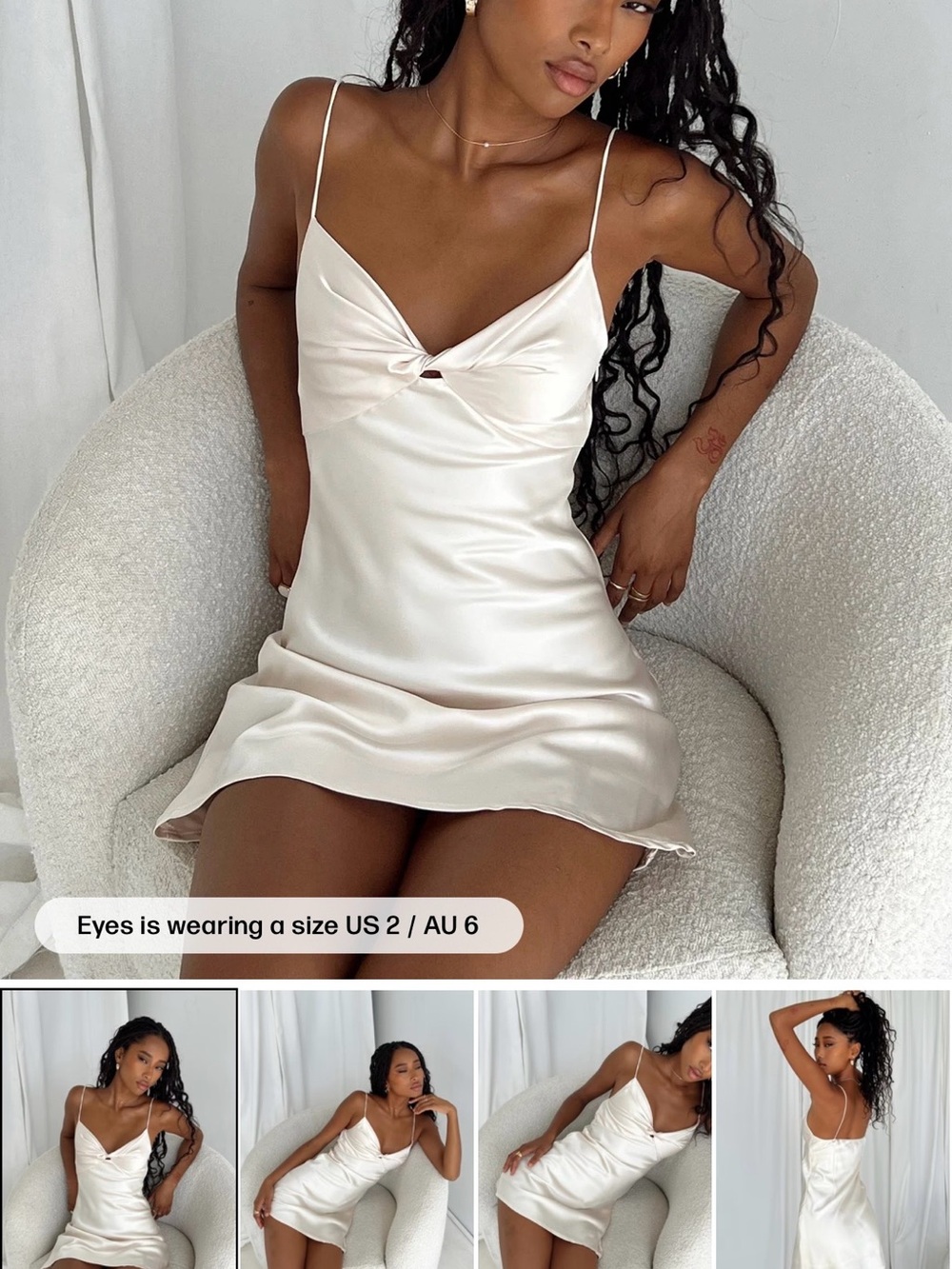 Princess Polly Ivory Satin Twist-Front Mini Slip Dress